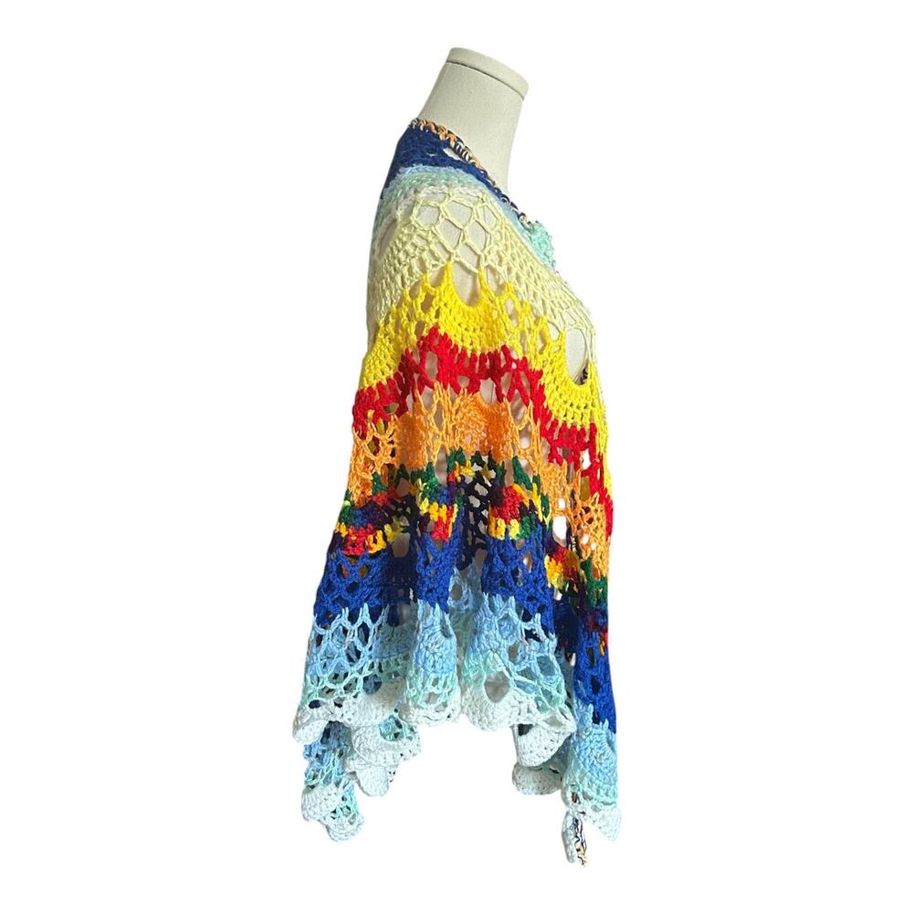 Handmade Crochet Shawl Rainbow Lace Wrap Boho Festival Colorful Open Knit Shawl - Picture 7 of 11